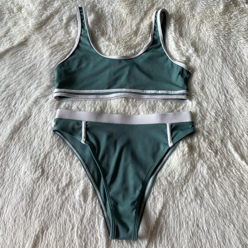 SHEIN Teal and White Bikini Set